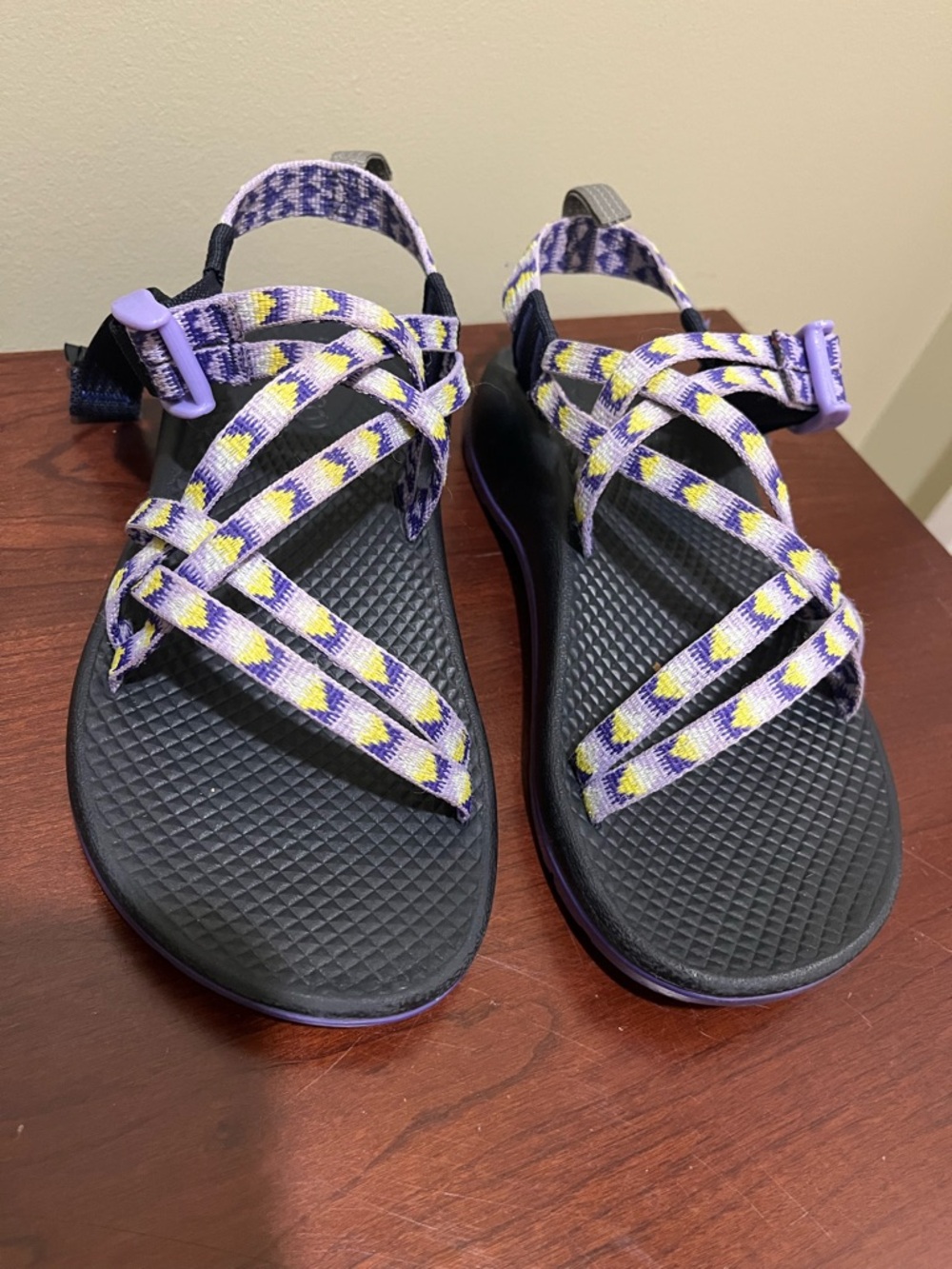 Chaco ZX/1 Ecotread kids' sandals purple/yellow double strap size 3 - Picture 3 of 9